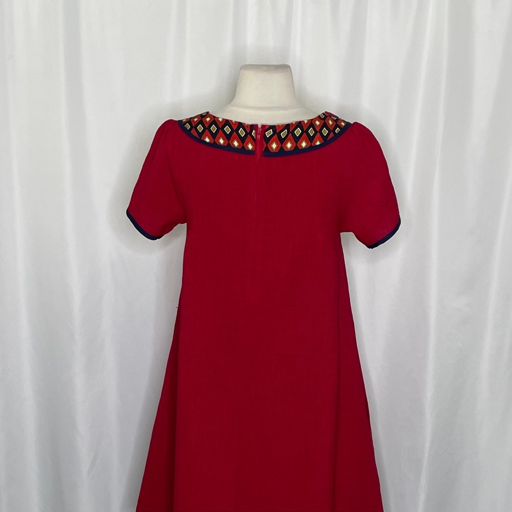 DEAR CREATURES Red Diana Dress Retro 60's A-Line Shift Geometric Diamond X-Small - Picture 10 of 12